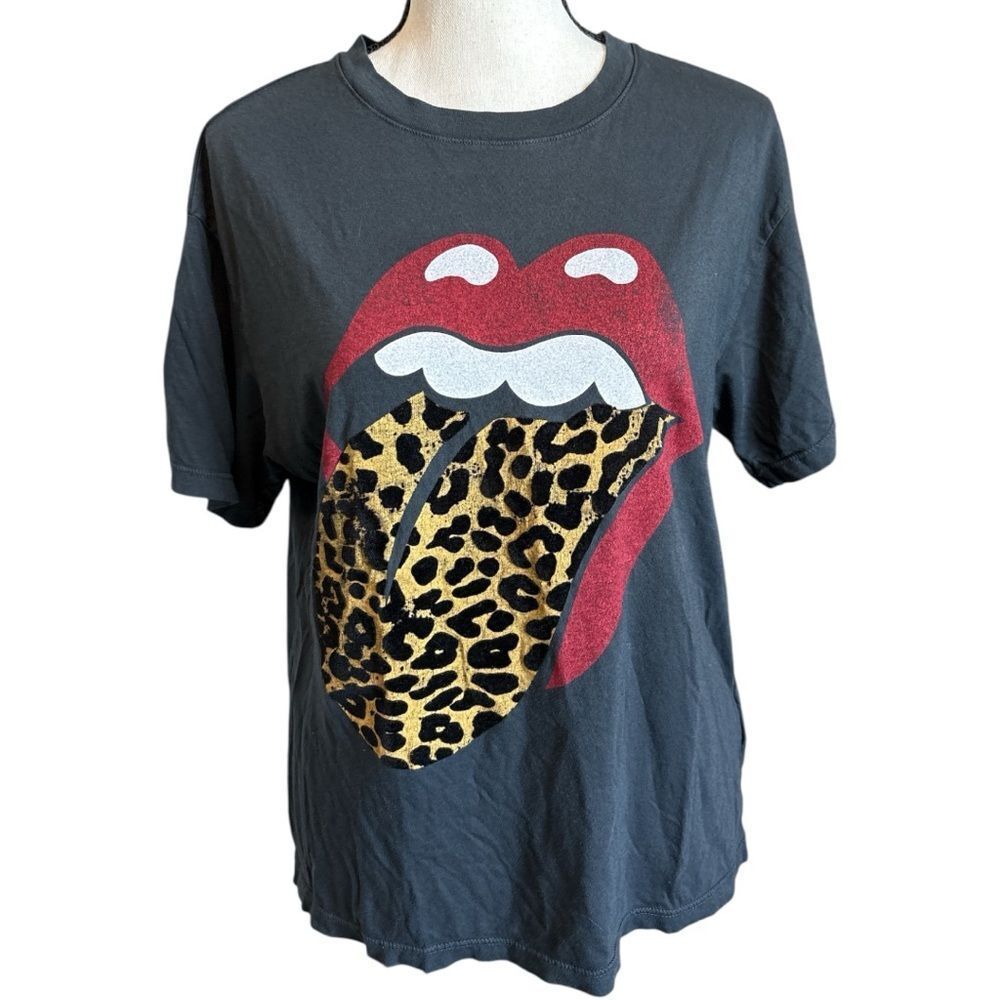 Womens Free People Daydreamer Rolling Stones Flocked Leopard Tongue Tee Shirt